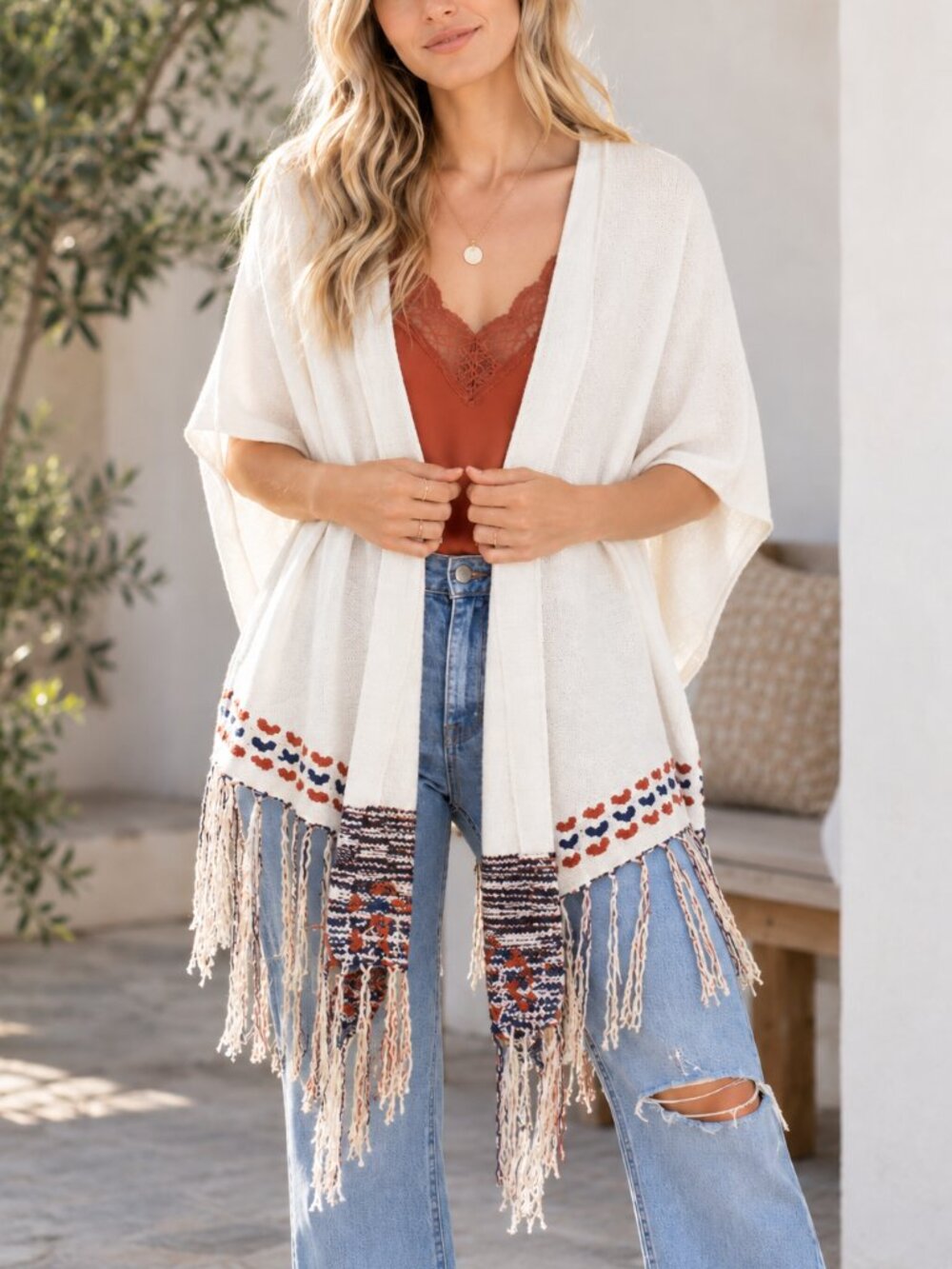 320. Fringed Open Front Cardigan
